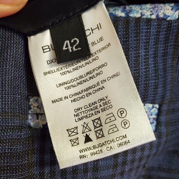 Bugatchi 2 button Linen Blazer Mens Size 42 Running Plaid Blue Gray double vent - Picture 11 of 13